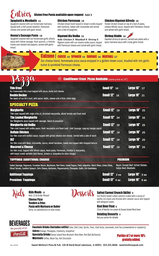Menu_Sweet Melissa's Pizza & Pub_Lakemoor, IL_image_old_2
