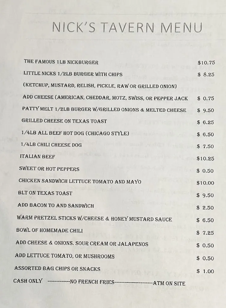 Menu_Nick's Tavern_Lemont, IL_image_old_2