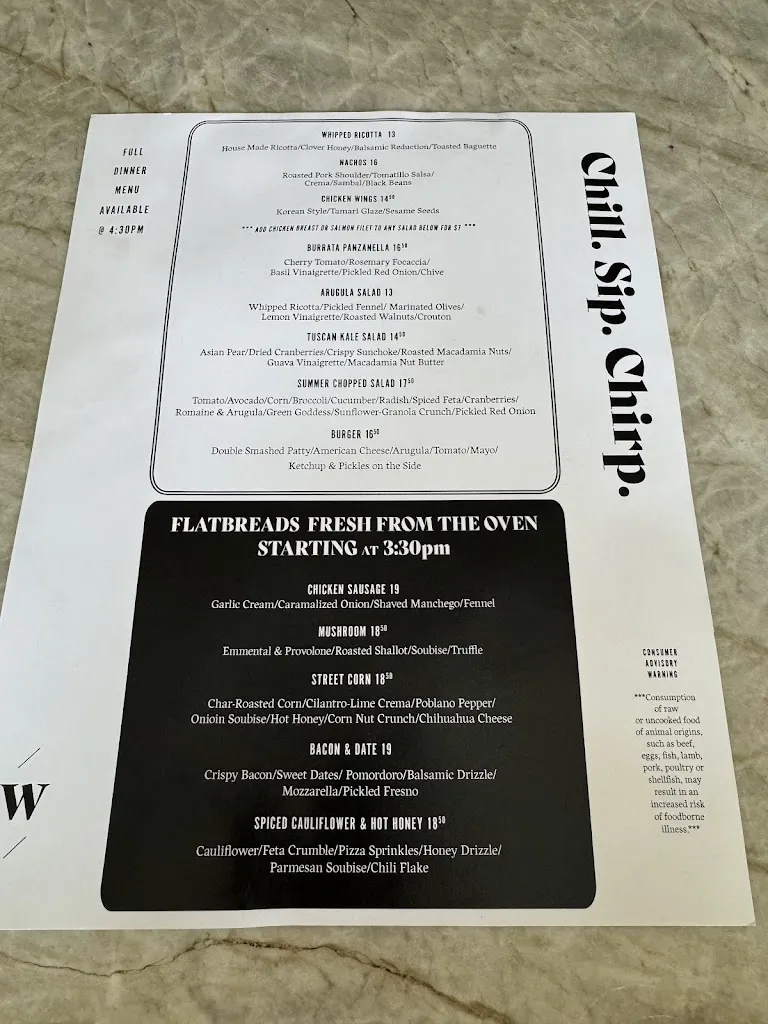 Menu_The Warbler_Chicago, IL_image_old_3