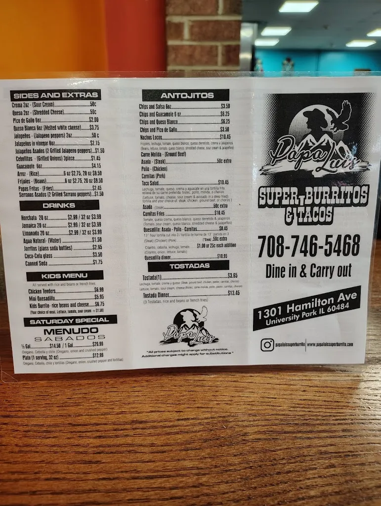 Menu_Papa Luis Super Burrito Y Tacos_1301 Hamilton Ave, University_image_old_1