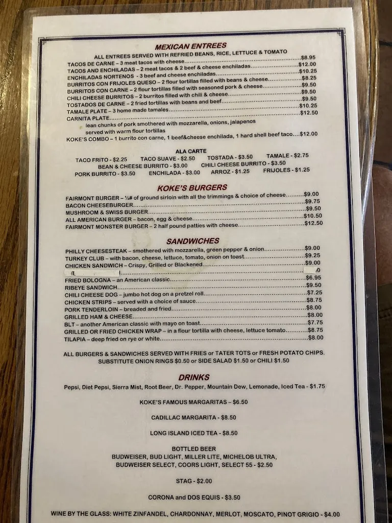 Menu_Koke's_East St Louis, IL_image_old_1