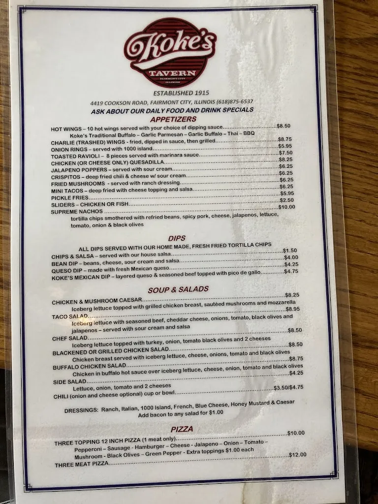 Menu_Koke's_East St Louis, IL_image_old_2
