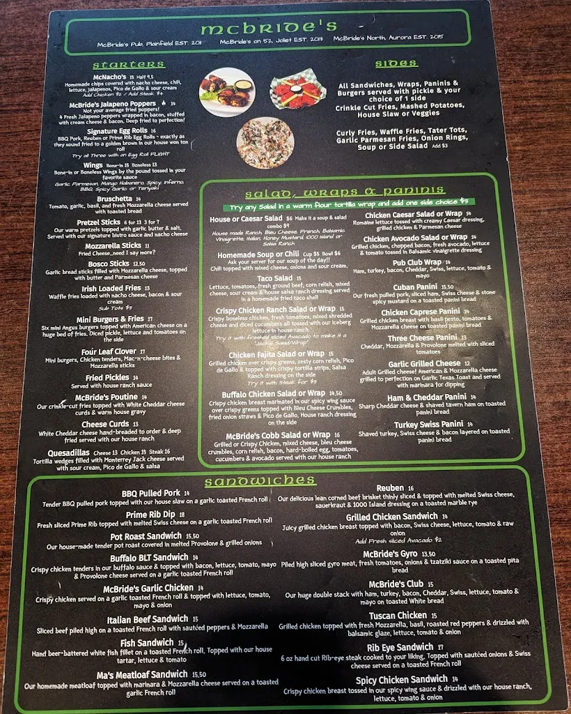 Menu_McBride's on 52_Joliet, IL_image_old_1
