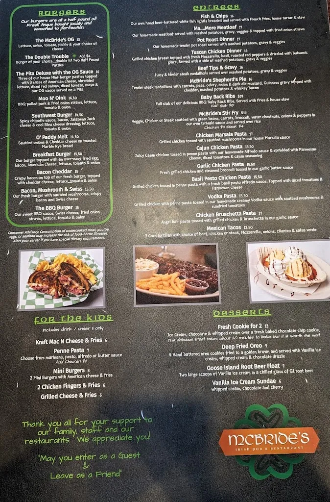 Menu_McBride's on 52_Joliet, IL_image_old_2