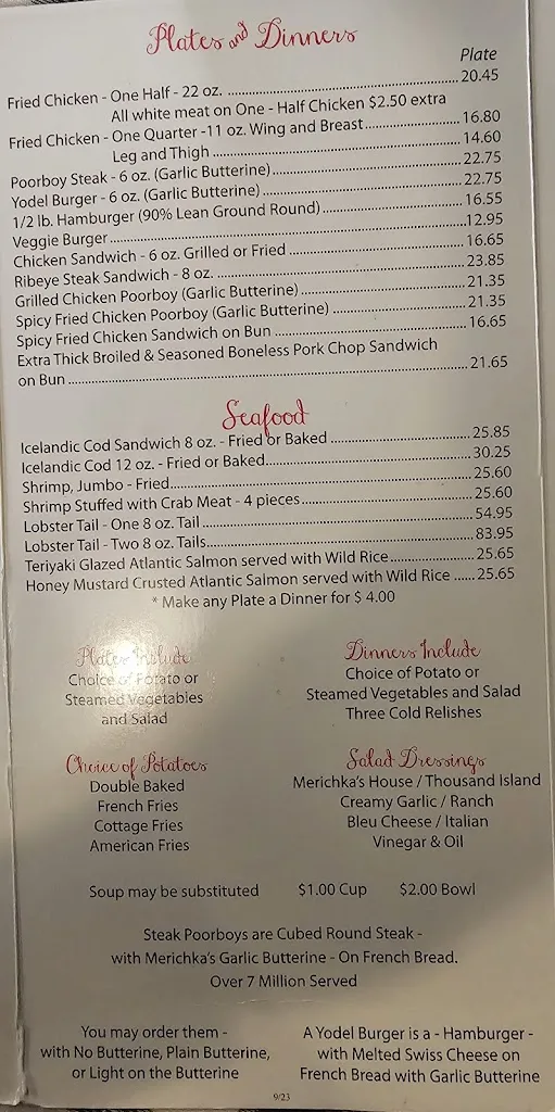 Menu_Merichka's Restaurant_Crest Hill, IL_image_old_1