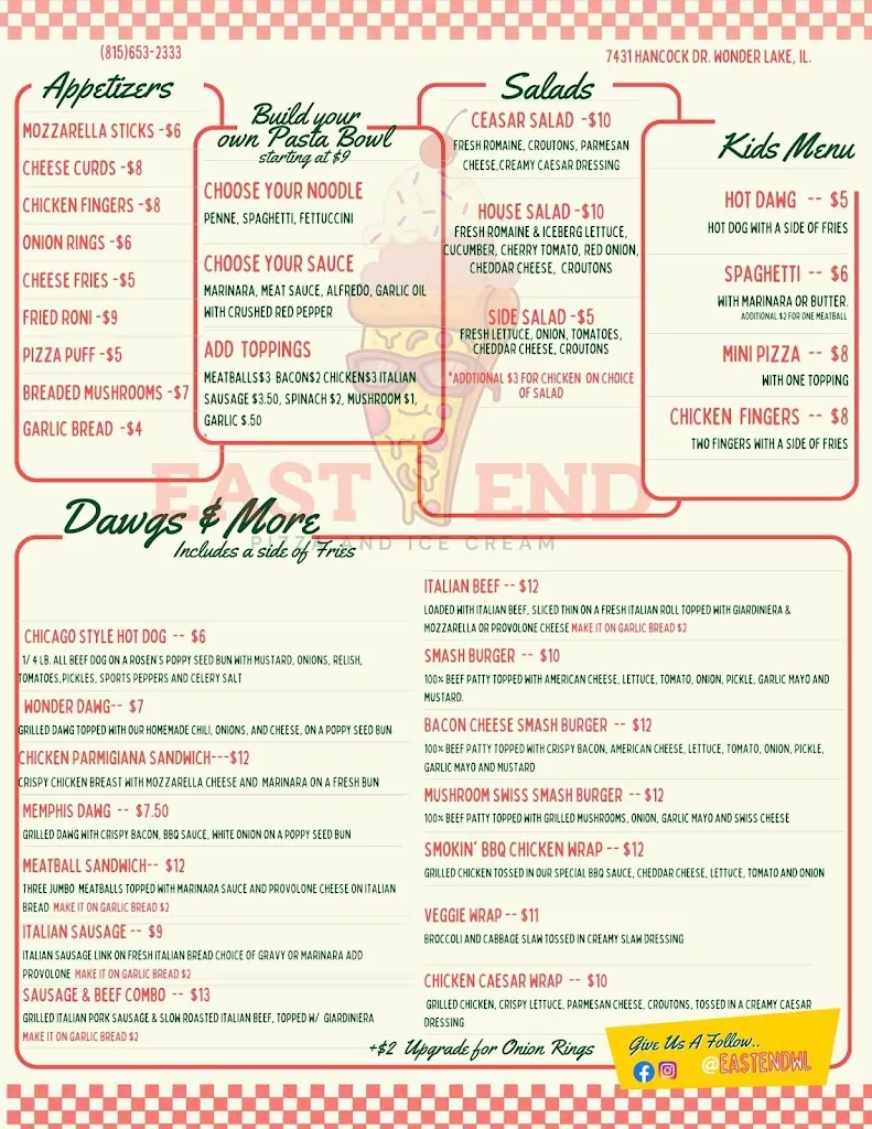 Menu_East End Pizza and Ice Cream_Wonder Lake, IL_image_old_1