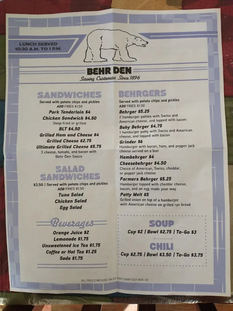 Menu_Behr Den Restaurant_Rockford, IL_image_old_1