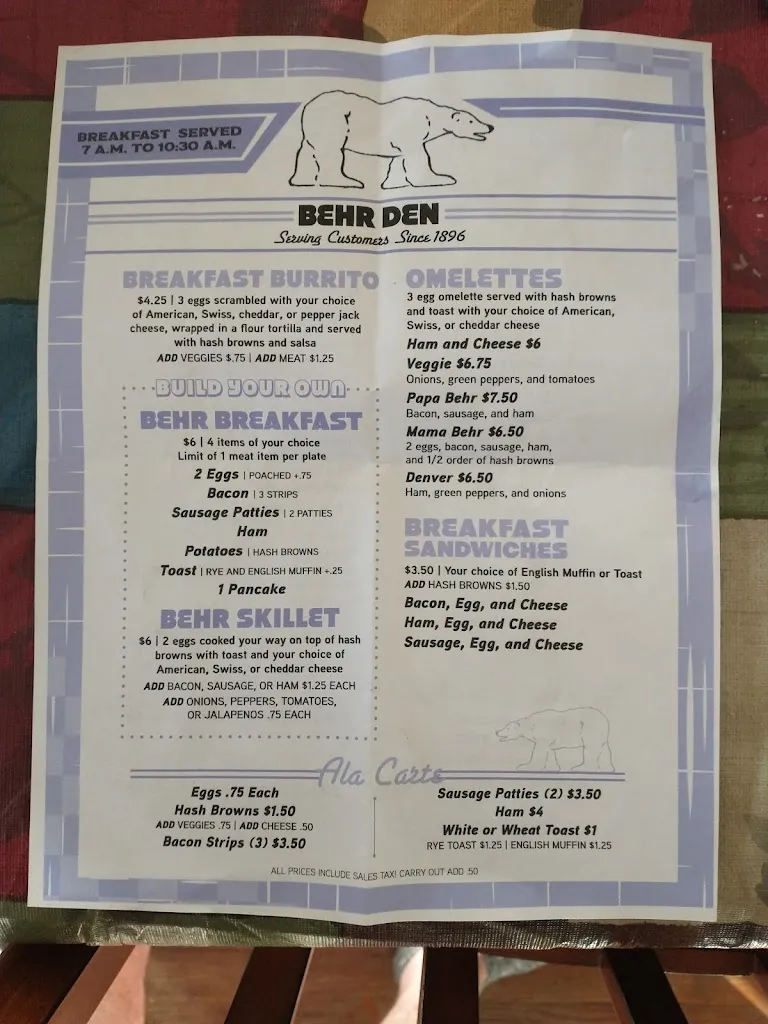 Menu_Behr Den Restaurant_Rockford, IL_image_old_2