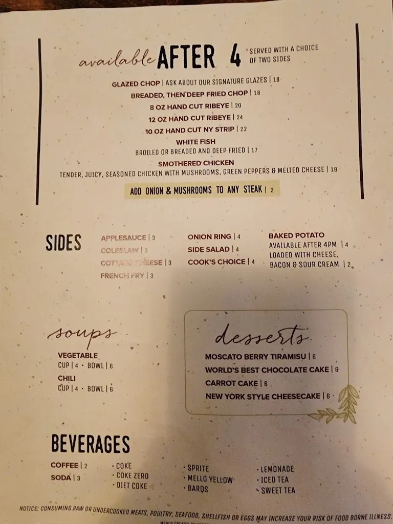 Menu_One10 West Main_Albion, IN_image_old_2
