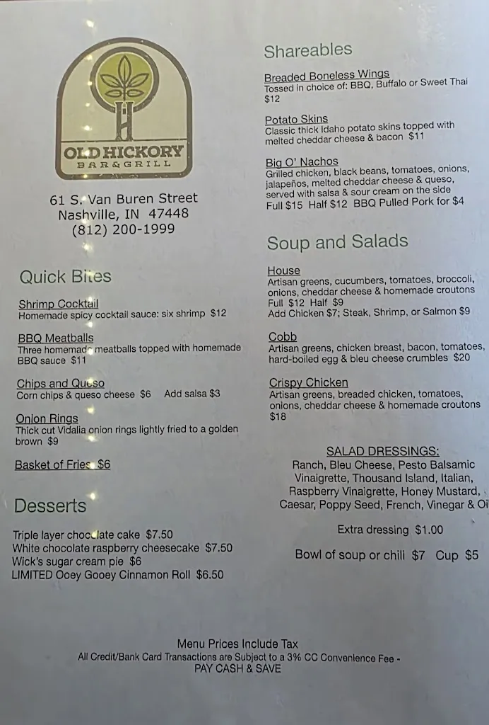 Menu_Out Of The Ordinary and Hickory Bar_Nashville, IN_image_old_1