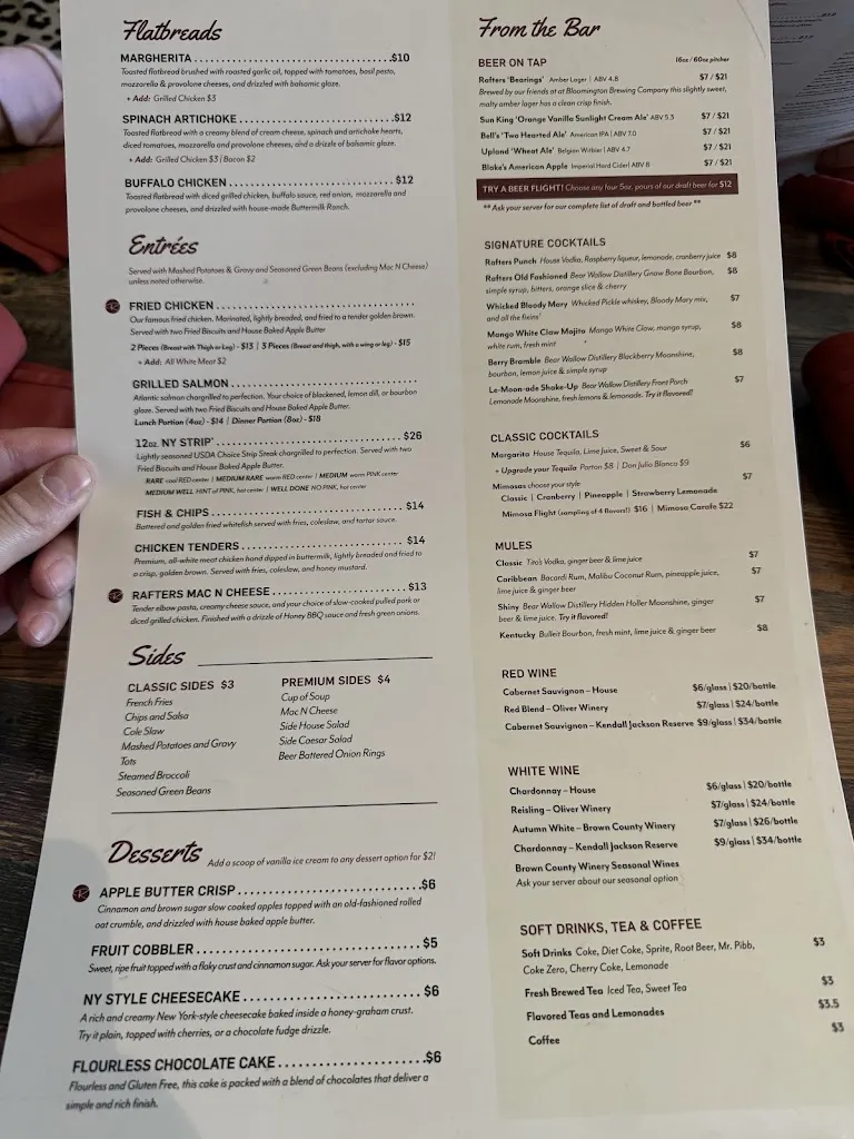 Menu_Rafters Food & Spirits_Nashville, IN_image_old_1