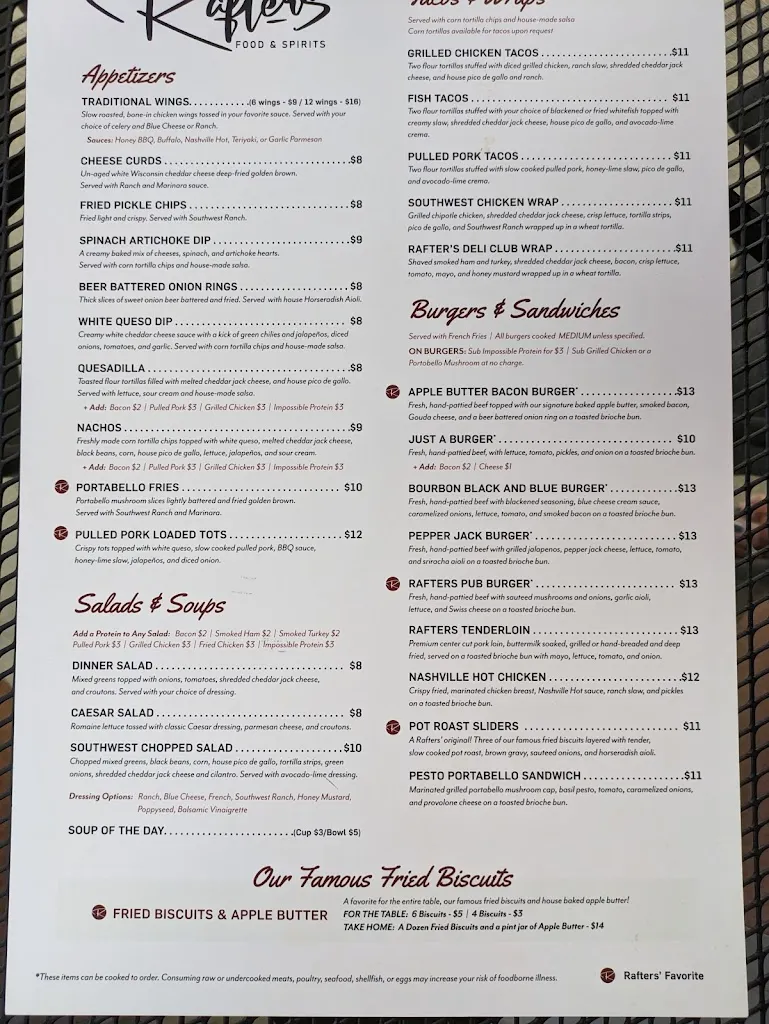 Menu_Rafters Food & Spirits_Nashville, IN_image_old_2