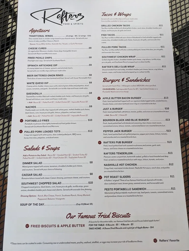 Menu_Rafters Food & Spirits_Nashville, IN_image_old_3
