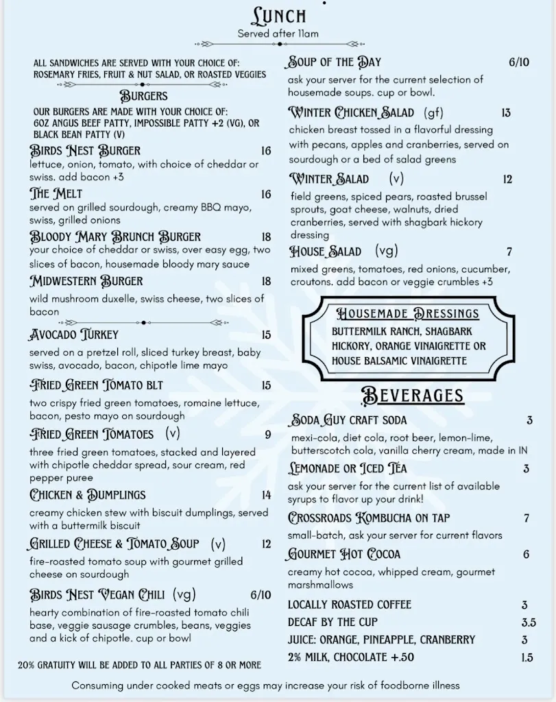 Menu_Bird's Nest Cafe_Nashville, IN_image_old_3