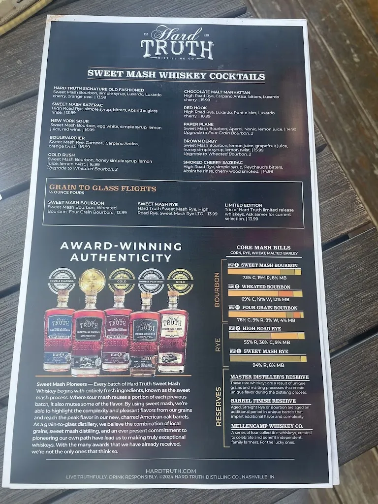 Menu_The Restaurant at Hard Truth_Nashville, IN_image_old_1