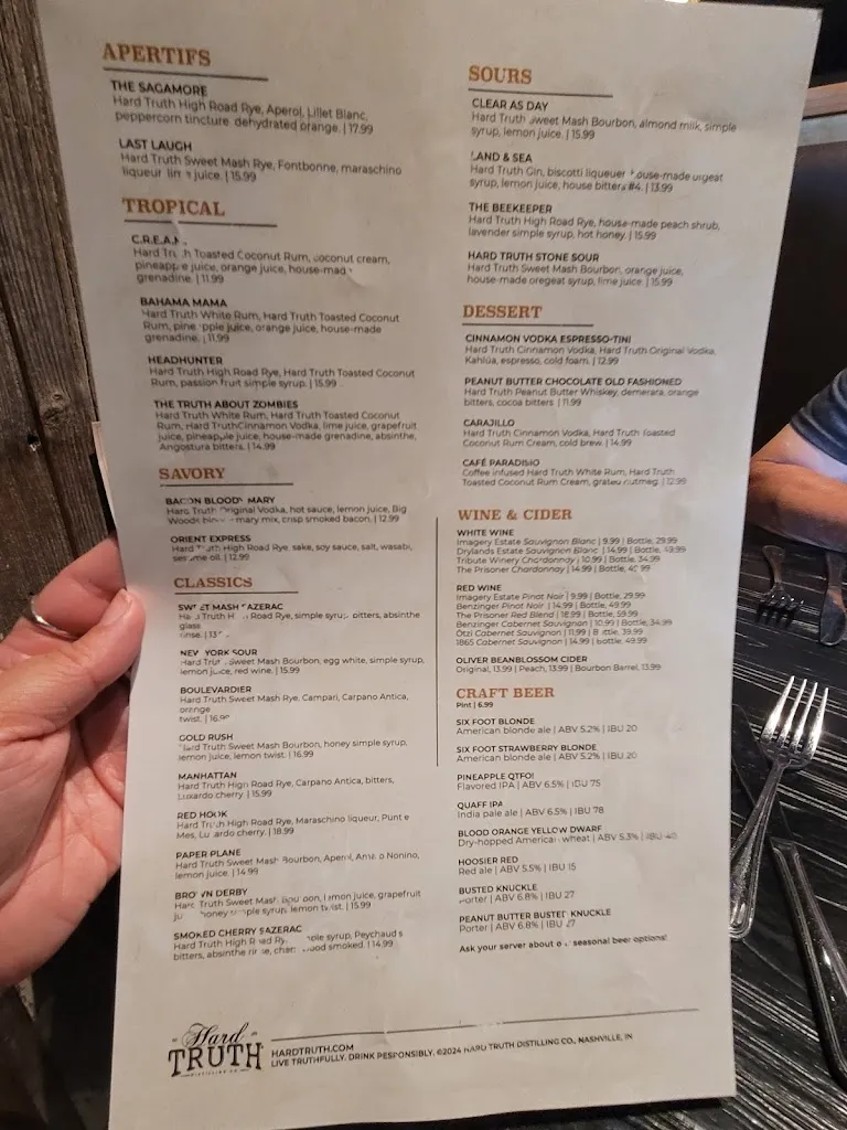 Menu_The Restaurant at Hard Truth_Nashville, IN_image_old_3