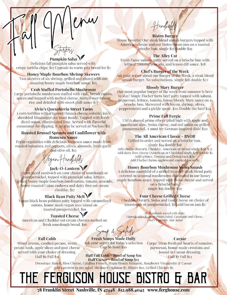 Menu_The Ferguson House Bistro_Nashville, IN_image_old_1