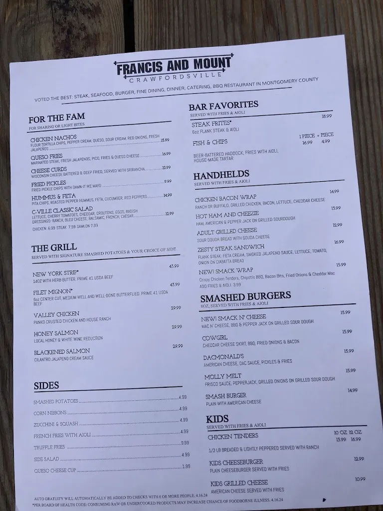 Menu_Francis & Mount_Crawfordsville, IN_image_old_1