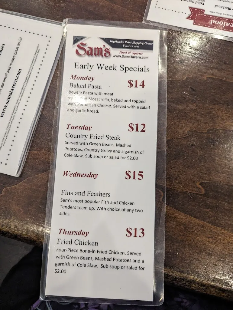 Menu_Sam's Food & Spirits_Floyds Knobs, IN_image_old_2