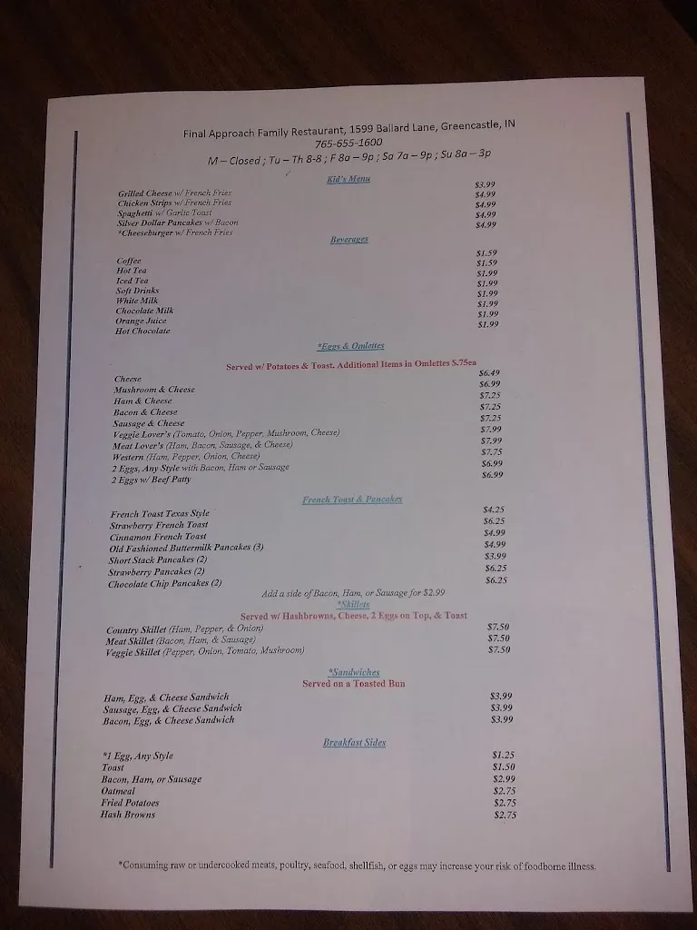 Menu_Final Approach Family Restaurant_Greencastle, IN_image_old_3