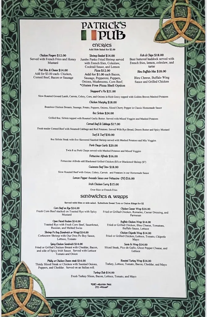 Menu_Patrick's Pub_Hopatcong, NJ_image_old_1