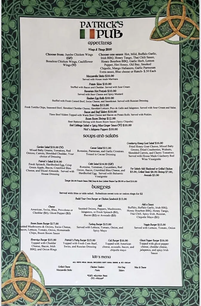 Menu_Patrick's Pub_Hopatcong, NJ_image_old_2
