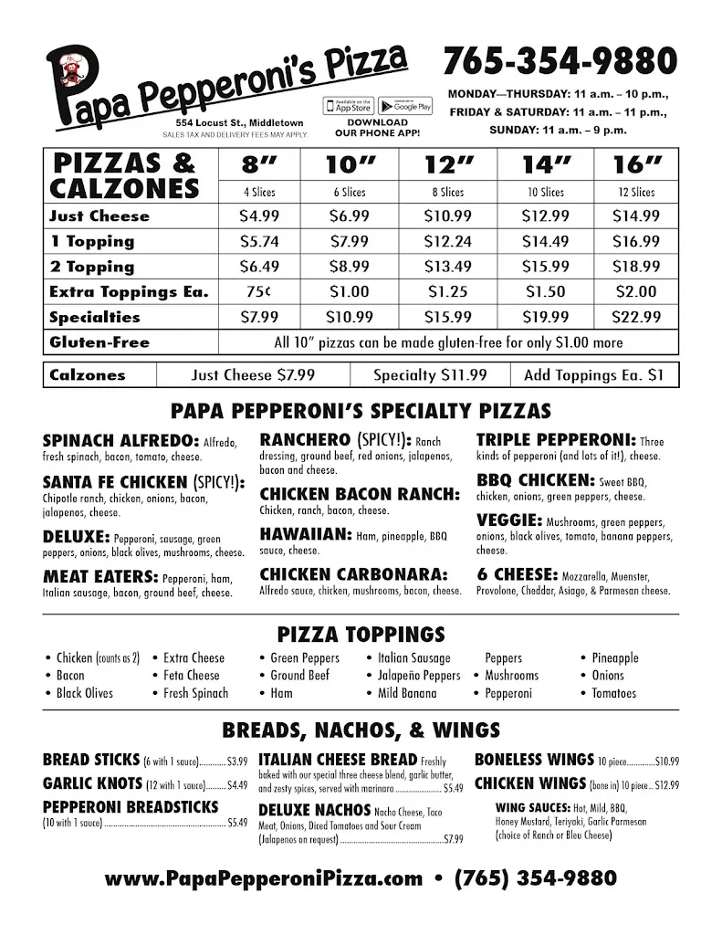 Menu_Papa Pepperoni Pizza_Middletown, IN_image_old_1