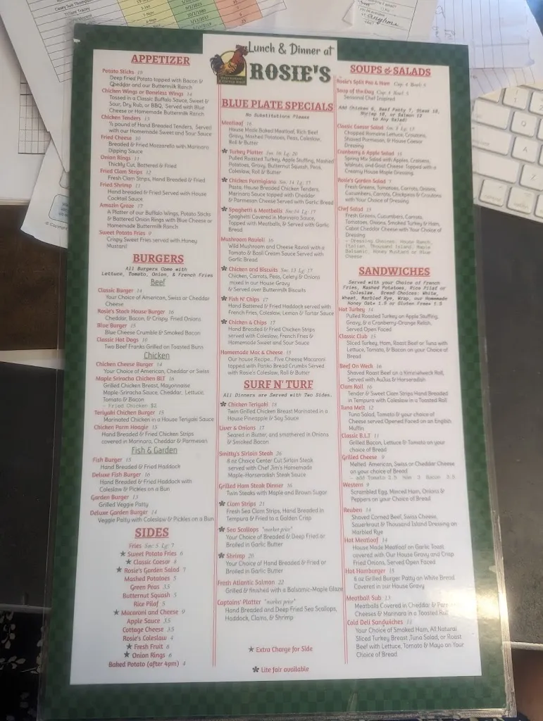 Menu_Rosie's Restaurant_Middlebury, VT_image_old_1
