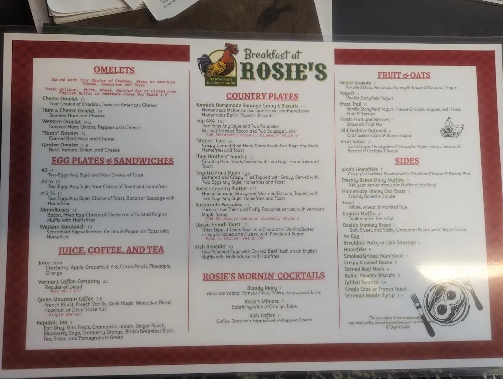 Menu_Rosie's Restaurant_Middlebury, VT_image_old_2