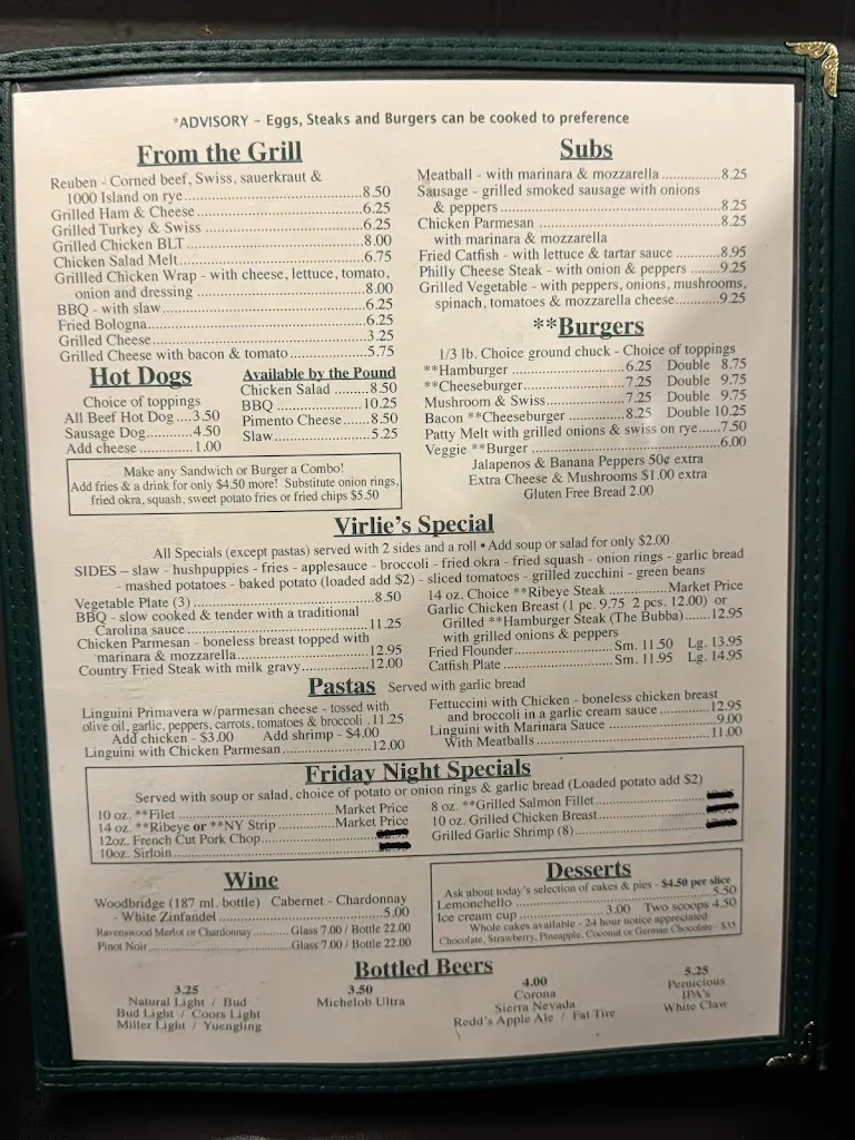 Menu_Virlie's Grill_Pittsboro, NC_image_old_2