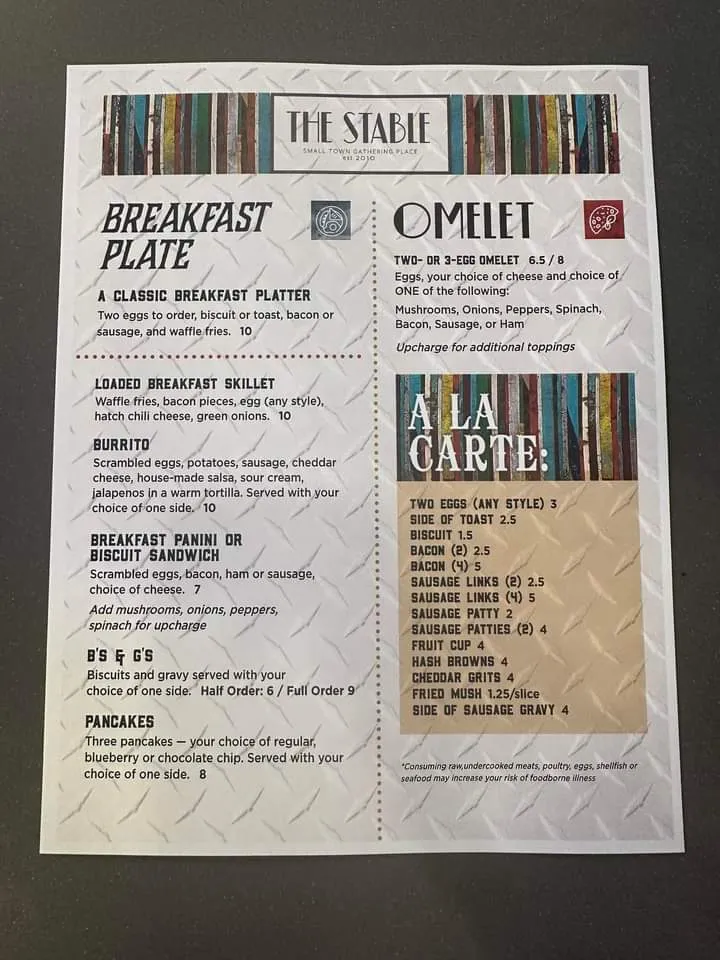 Menu_The Stable_Pendleton, IN_image_old_3