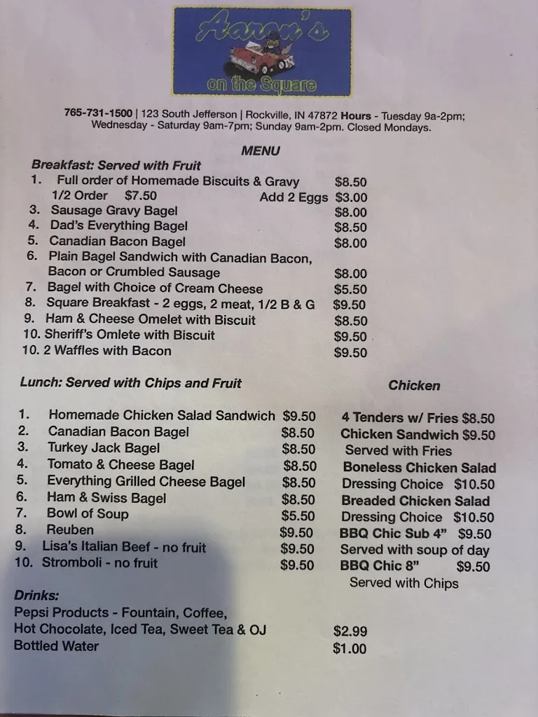 Menu_Aaron's on the Square_Rockville, IN_image_old_2