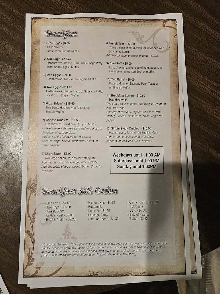 Menu_Patrick's Restaurant_Adel, IA_image_old_3