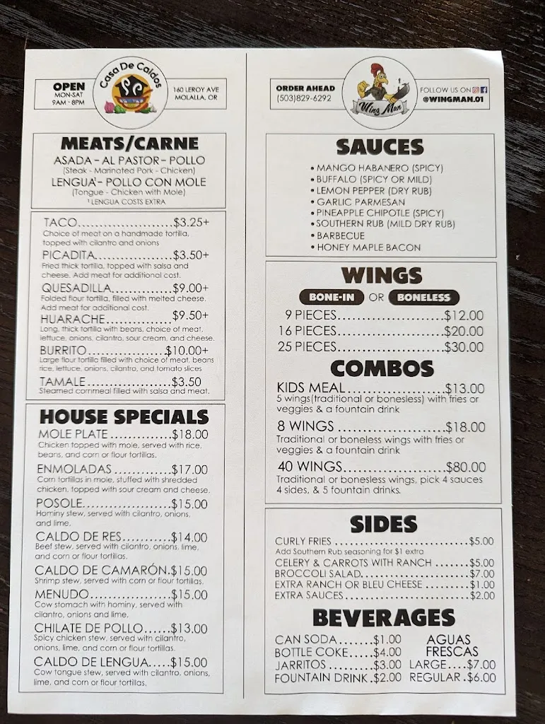 Menu_Casa De Caldos_Woodburn, OR_image_old_1