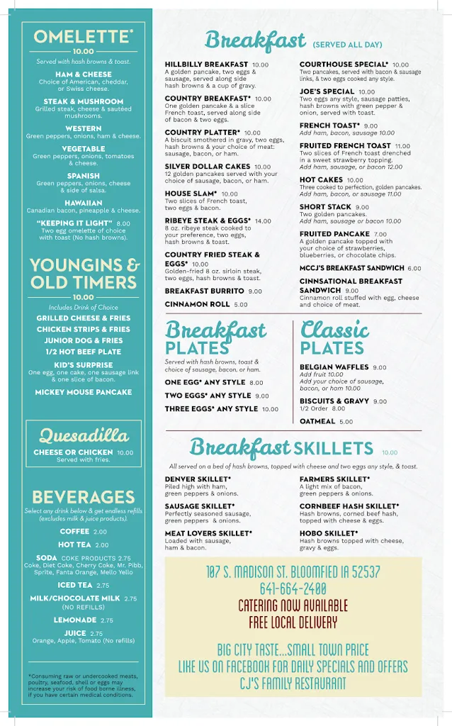 Menu_C J's Family Restaurant_Bloomfield, IA_image_old_1