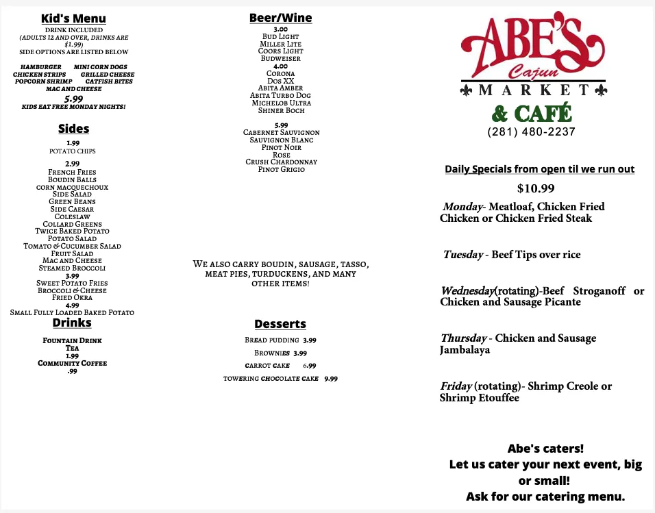Menu_Abe's Cajun Market_Houston, TX_image_old_2