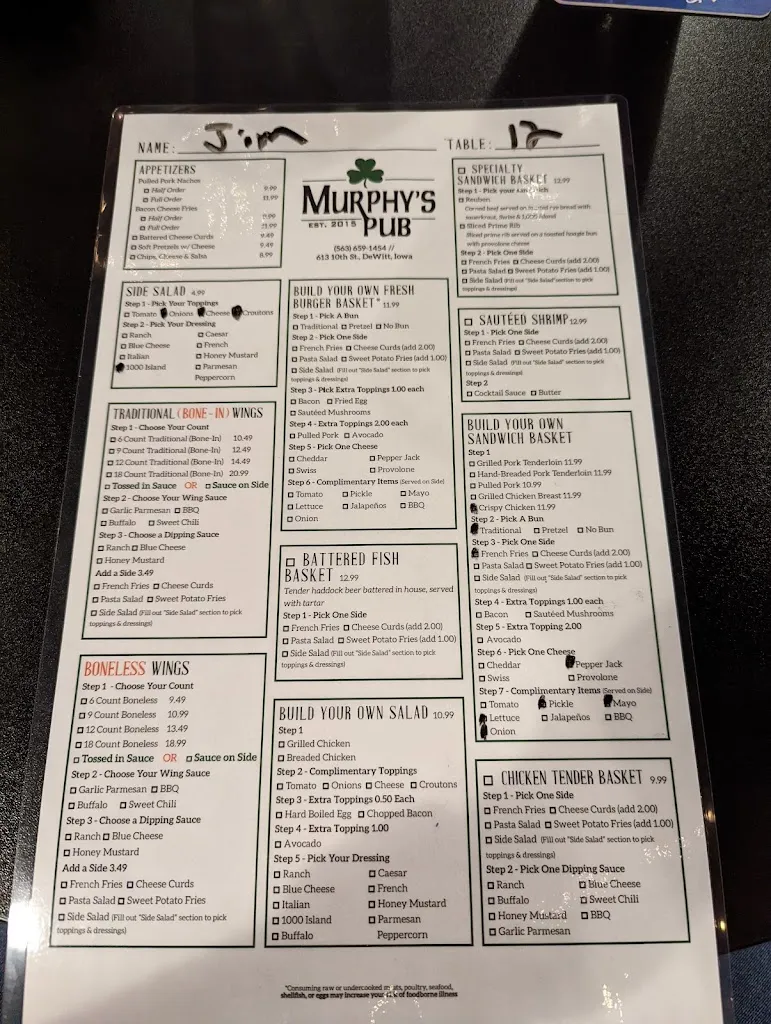 Menu_Murphy's Pub DeWitt_DeWitt, IA_image_old_2