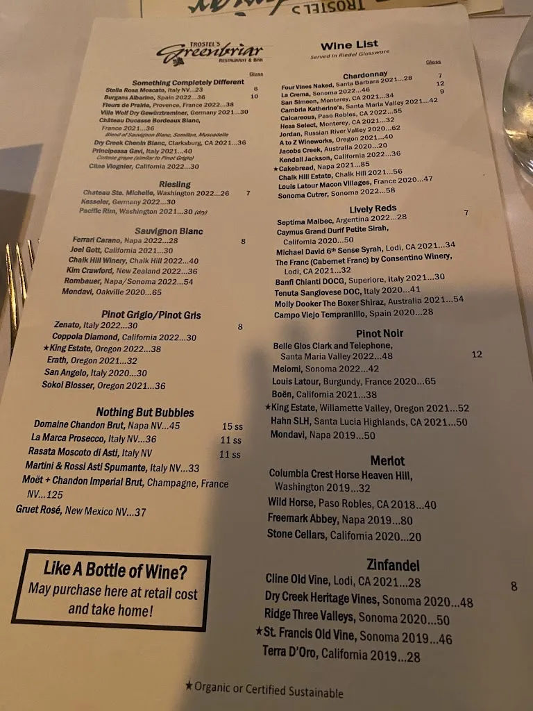 Menu_Trostel's Greenbriar_Johnston, IA_image_old_1