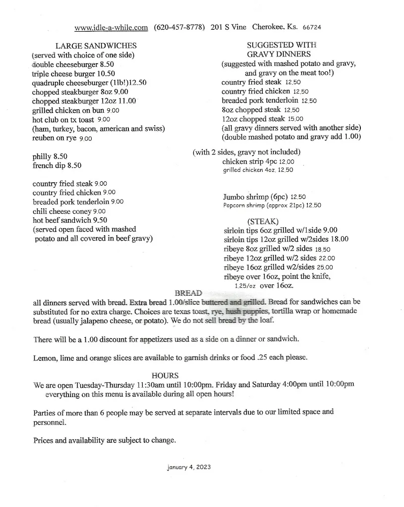 Menu_Idle-A-While_Cherokee, KS_image_old_2