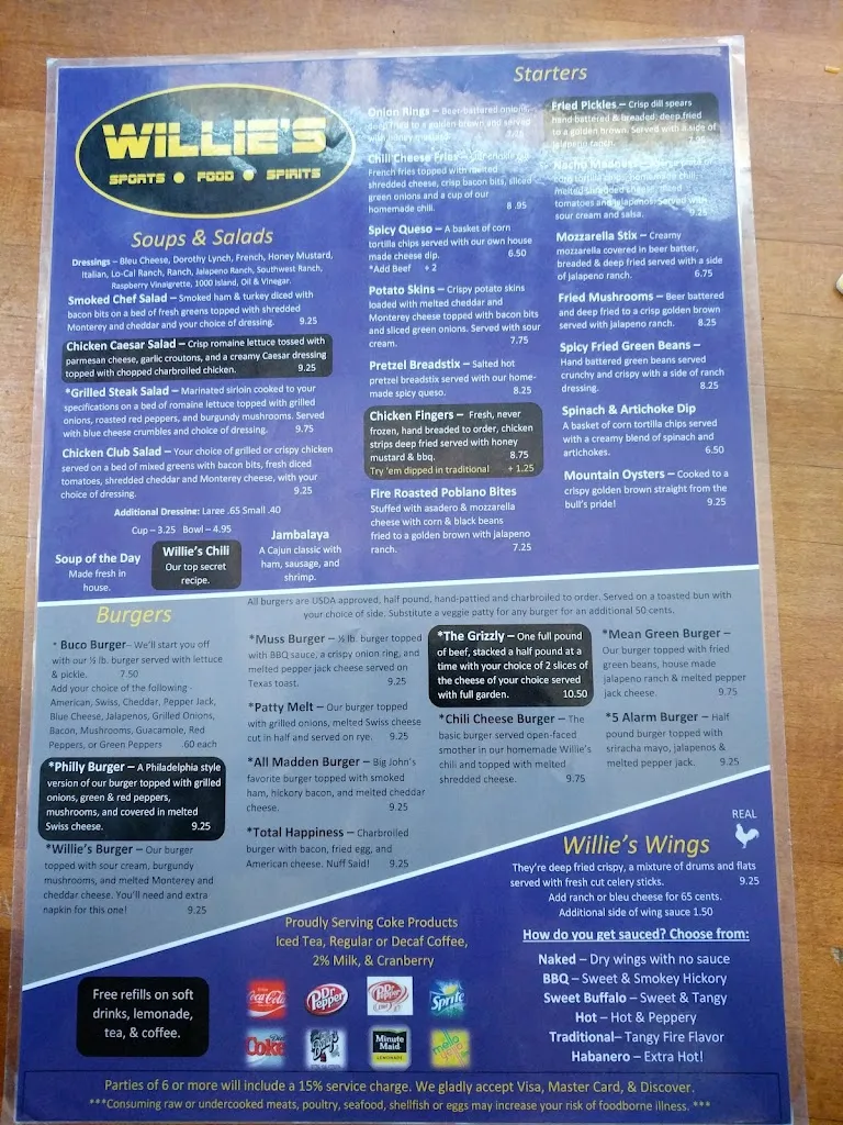 Menu_Willie's Sports Bar & Grill_El Dorado, KS_image_old_1