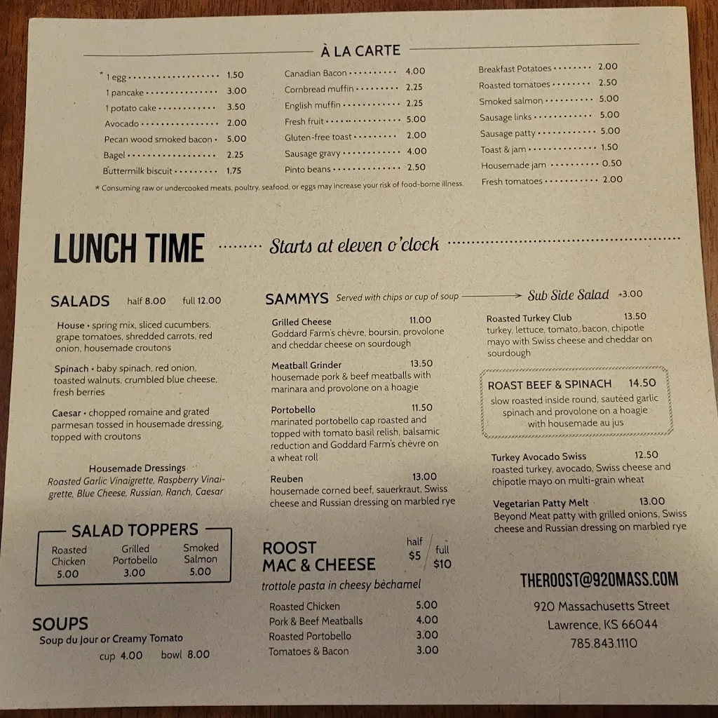 Menu_The Roost_Lawrence, KS_image_old_2