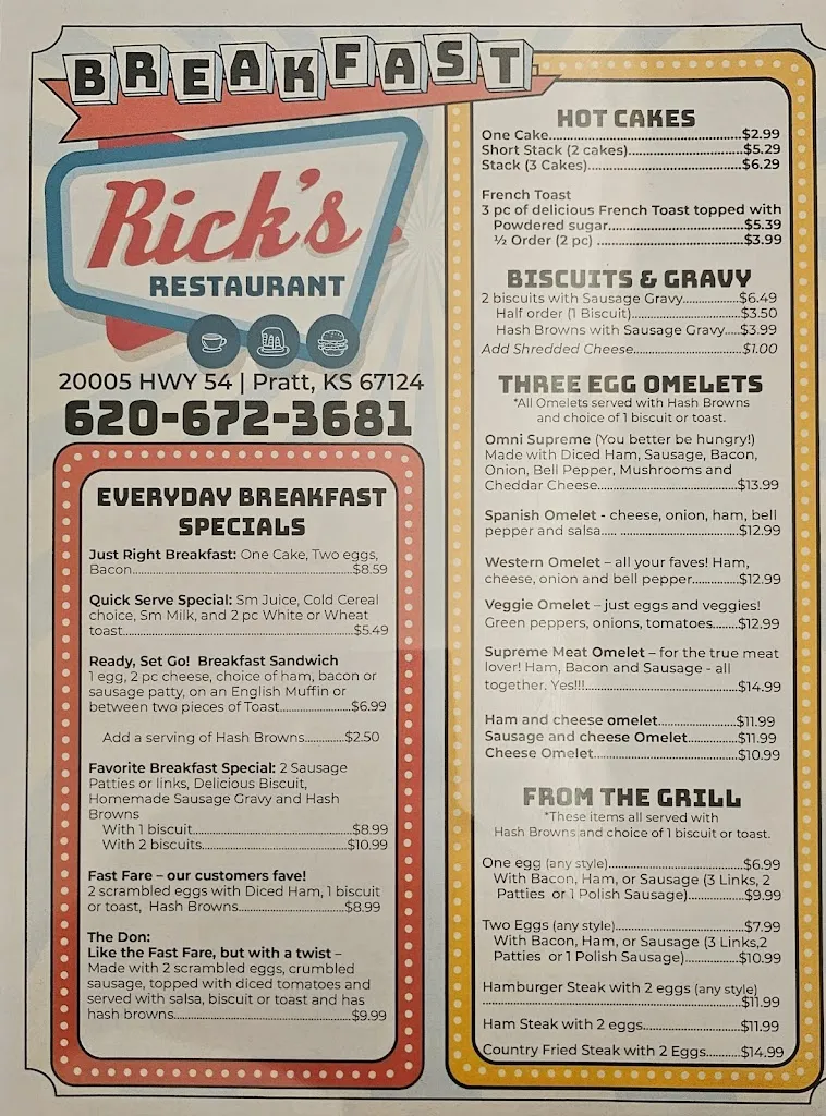 Menu_Rick's Restaurant_Pratt, KS_image_old_1