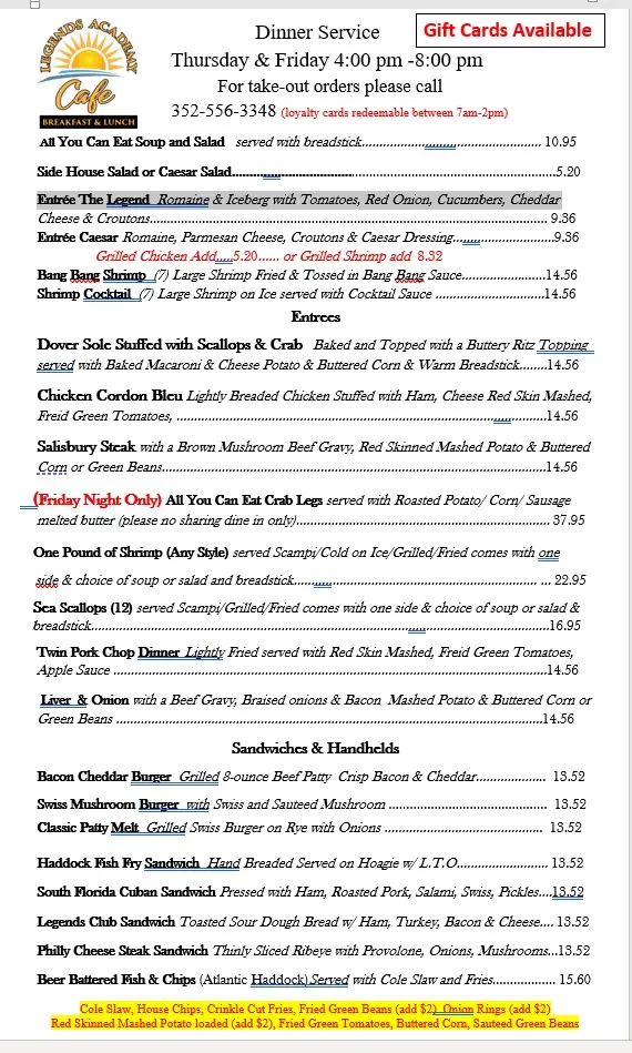 Menu_Legends Academy Cafe_Spring Hill, FL_image_old_2
