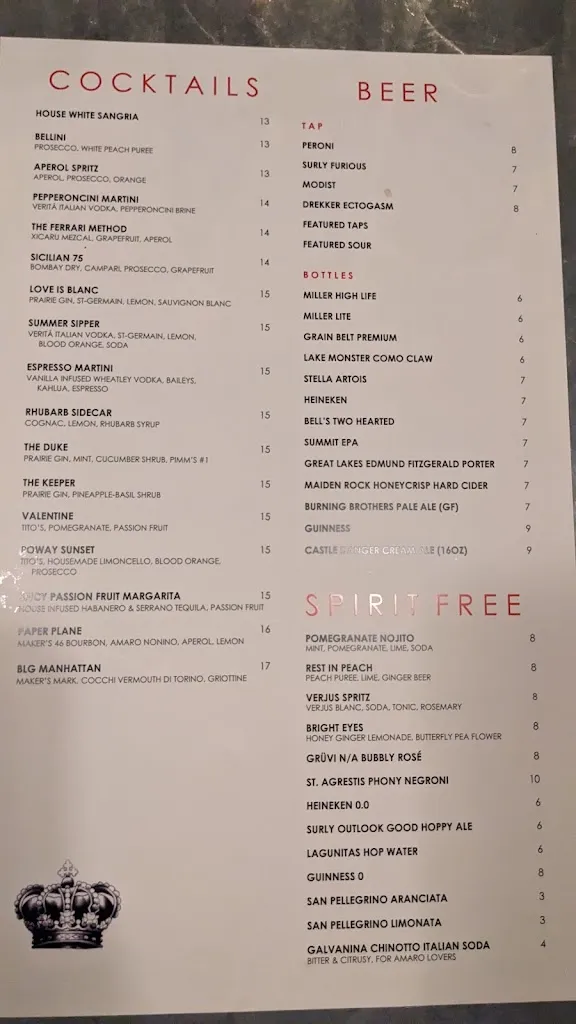 Menu_Bar La Grassa_Minneapolis, MN_image_old_2