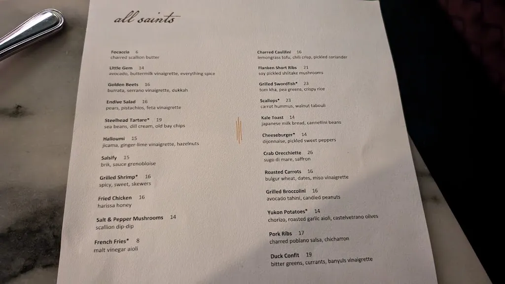 Menu_All Saints Restaurant_Minneapolis, MN_image_old_1