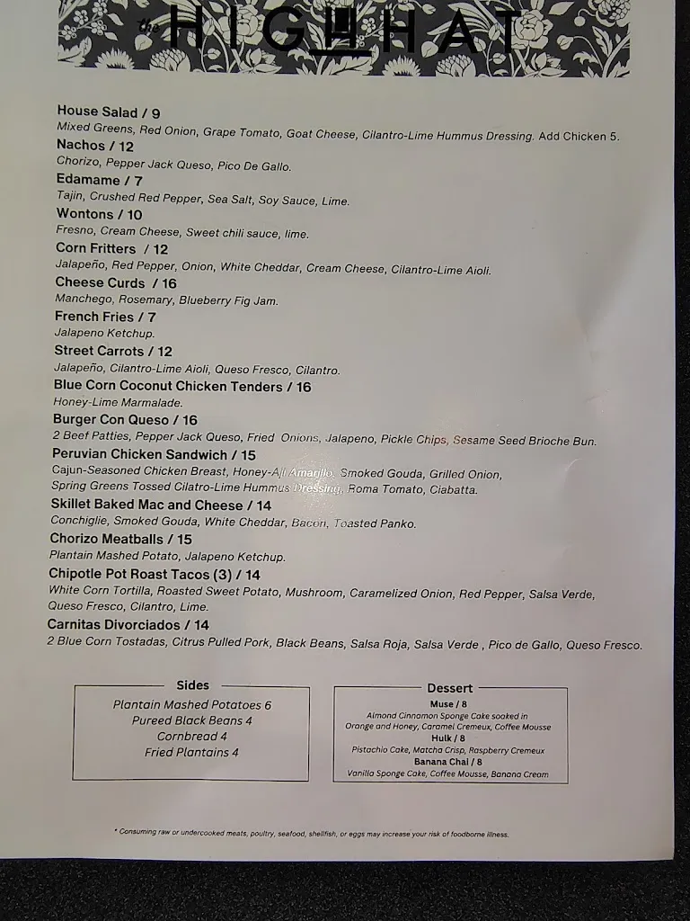 Menu_The High Hat_St Paul, MN_image_old_1