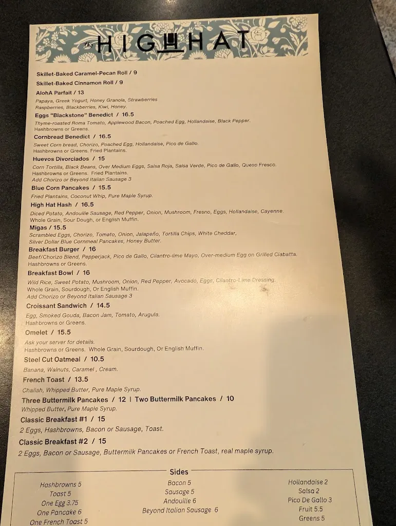 Menu_The High Hat_St Paul, MN_image_old_2
