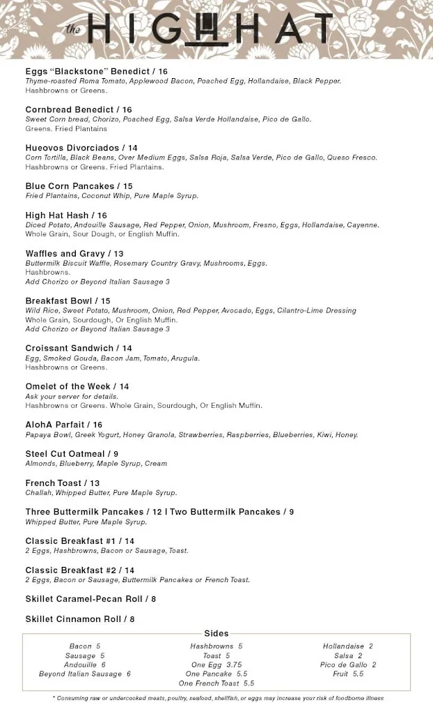 Menu_The High Hat_St Paul, MN_image_old_3