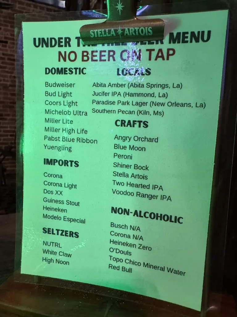 Menu_Under-the-Hill Saloon_Natchez, MS_image_old_1