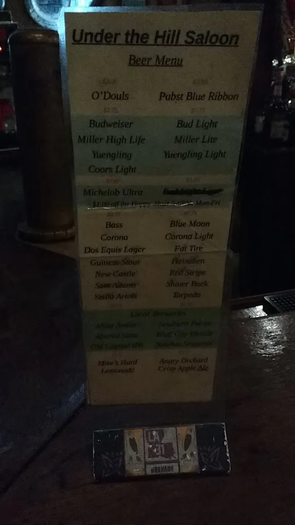 Menu_Under-the-Hill Saloon_Natchez, MS_image_old_2